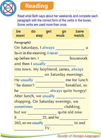 English 1 - Unit 1. Extra 6 - Completion. Grammar. Simple present.Daily routines.