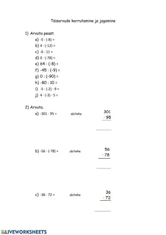 Täisarvude korrutamine ja jagamine