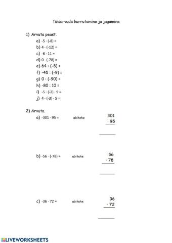 Täisarvude korrutamine ja jagamine