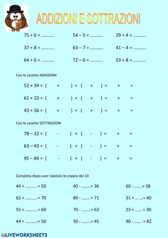 Addizioni e sottrazioni entro il 100