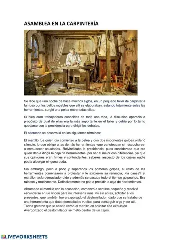 Cuento de valores. asamblea en la carpintería.