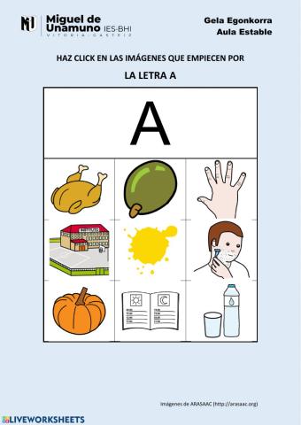 Elige las imágenes: Las vocales