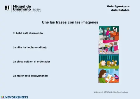 Une las frases con las imágenes 1