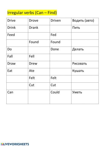 Irregular verbs (Can-Find)