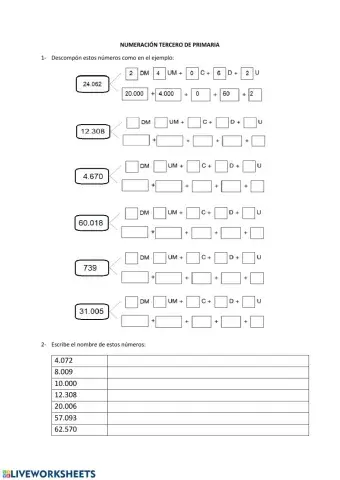 Matemáticas numeración 3º