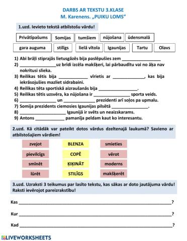 M. Karenens. Puiku loms. Darbs ar tekstu