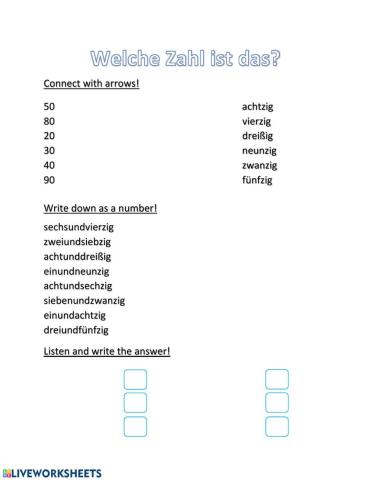 Die Zahlen von 1 bis 100