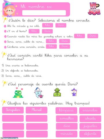 Lectura comprensiva sobre Kika Superbruja.