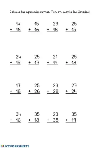 Ficha de suma con llevadas