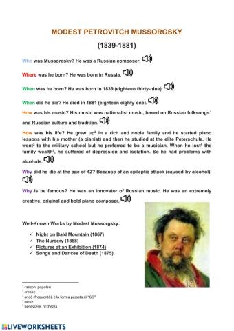 MUSSORGSKY SHORT BIOGRAPHY