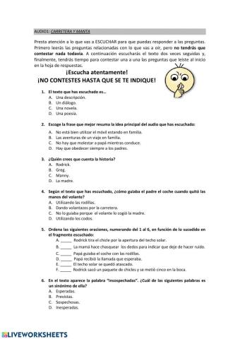 Comprensión lectora 6º