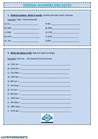 Ordinal numbers and dates