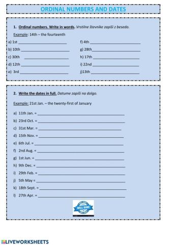 Ordinal numbers and dates