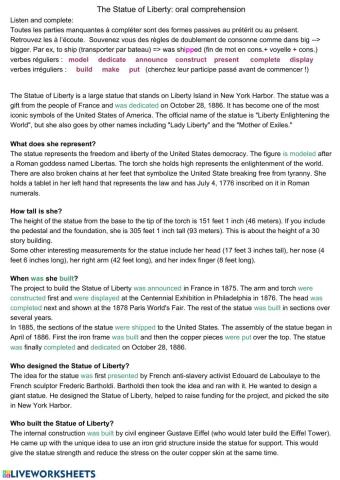 listening Statue of Liberty and quiz