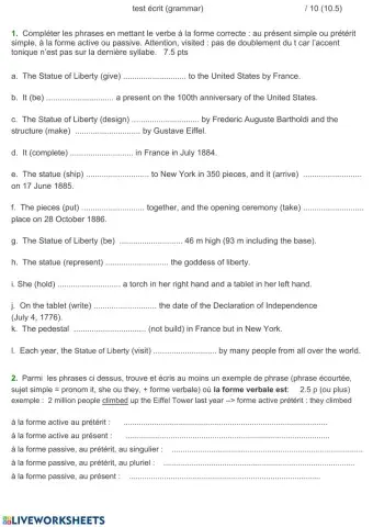 Grammar test passive voice Statue of Liberty