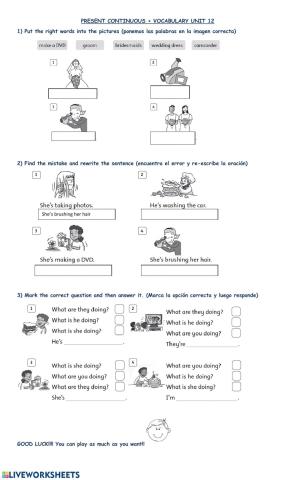 Present continuous + vocabulary unit 12 f&f2