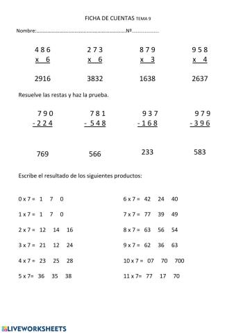Ficha Matemáticas 9 - 1