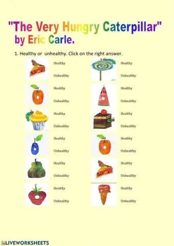 Healthy unhealthy food. The Very Hungry Caterpillar