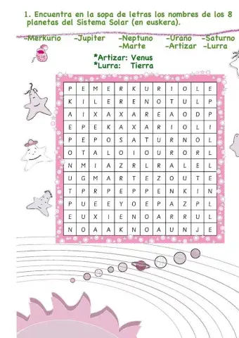 Sopa de letras Sistema solar
