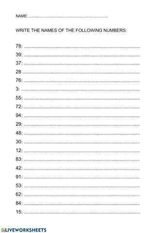 Numbers from 1 to 99