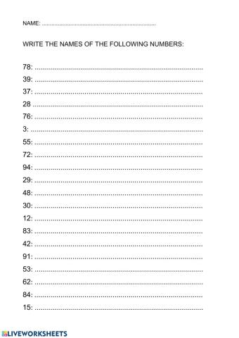 Numbers from 1 to 99