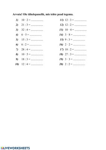 Matemaatika. Jagamine ja korrutamine.