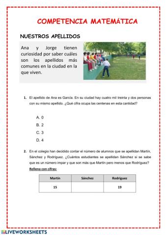 Competencia mate apellidos