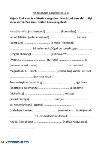 Võõrsõnade kasutamine 3.klass