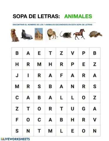 Sopa Letras Animales
