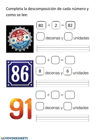 Descomposición y escritura de números del 79 al 99