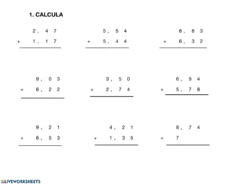 Sumas y restas con decimales