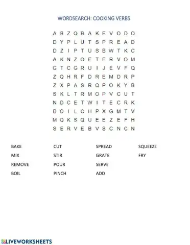 Cooking verbs and kitchen tools