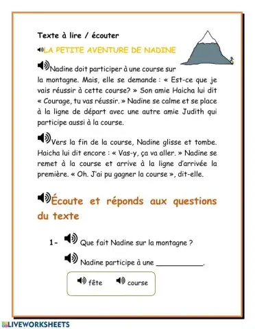Petit texte à lire -écouter et répondre aux questions de compréhension