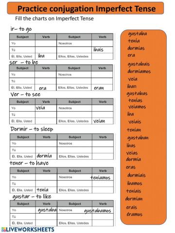 irregular and irregular imperfect conjugations