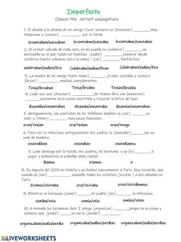 ejercicio oraciones imperfecto