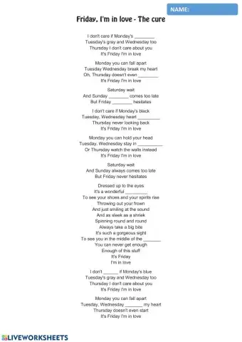 Friday, I'm in love by The Cure