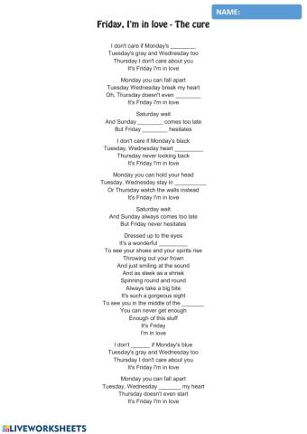 Friday, I'm in love by The Cure