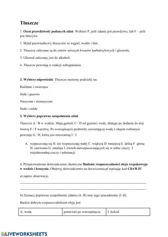 Tłuszcze-karta pracy