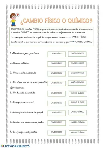 Cambio físico y químico de sustancias