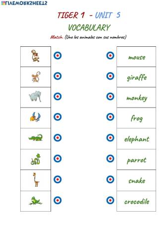 Tiger 1 Unit 5 Vocabulary Match