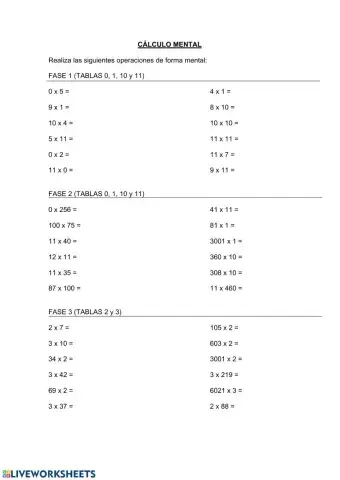 Cálculo mental multiplicaciones