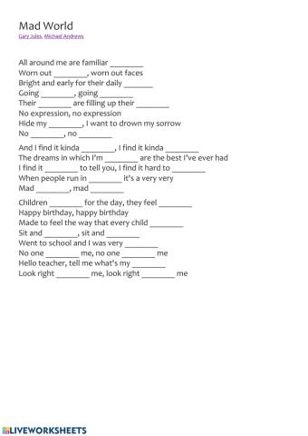 Mad World - song worksheet