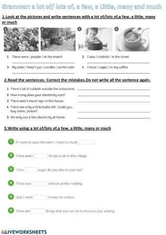 Grammar a lot of, lots of, a few, a little, much and many