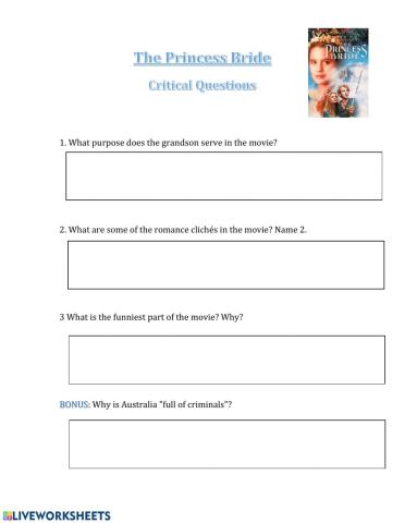 Princess Bride Critical questions