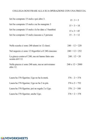 Collega il testo con l'operazione giusta