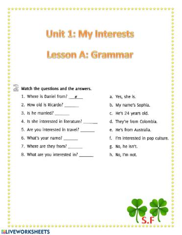 Unit1 - My interest - Grammar - Exercise 2