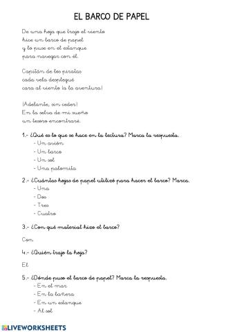 Comprensión lectora El barco de papel