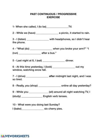 Past Continuous-Progressive Exercise