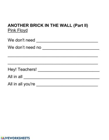 Song - Another Brick in the Wall