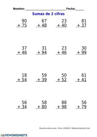 Sumas con llevadas 1º Primaria